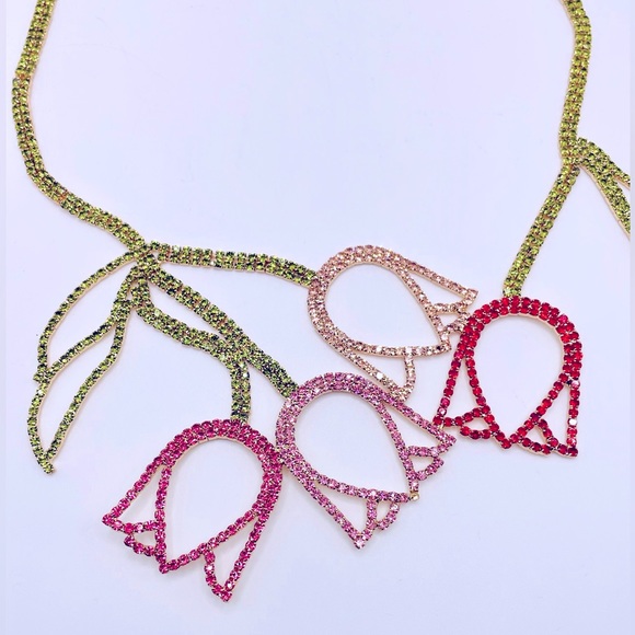 Zara Rhinestone Tulip Statement Necklace - Picture 3 of 5